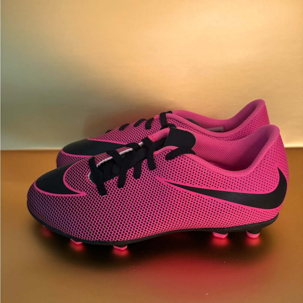 Vibrant Pink and Black Soccer Cleats
